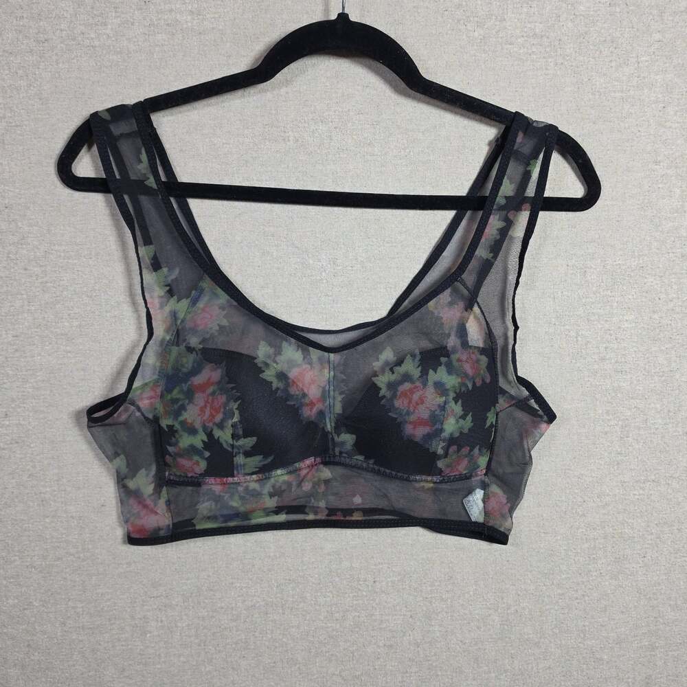 Black Floral Sheer Wireless Pullover Bralette Bra Size M/L Nylon Whimsigoth